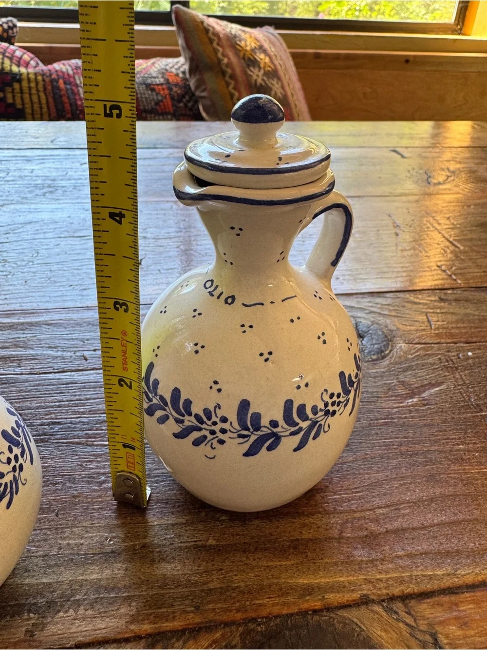 Italy Hand-Painted Blue Floral Ceramic Cruet Set - White and Blue